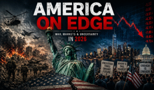 America on Edge 2026 cover showing geopolitical tension, economic uncertainty, and national unrest